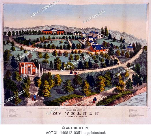 Birds eye view of Mt. Vernon the home of Washington; G. & F. Bill (Firm), ; c1859.; 1 print : lithograph, hand-colored ; 34