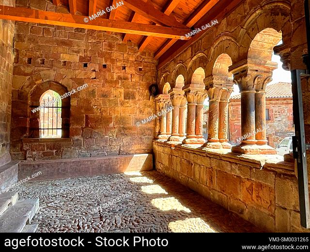 Atrium of the Romanesque church. Pineda de la Sierra, Burgos province, Castilla Leon, Spain