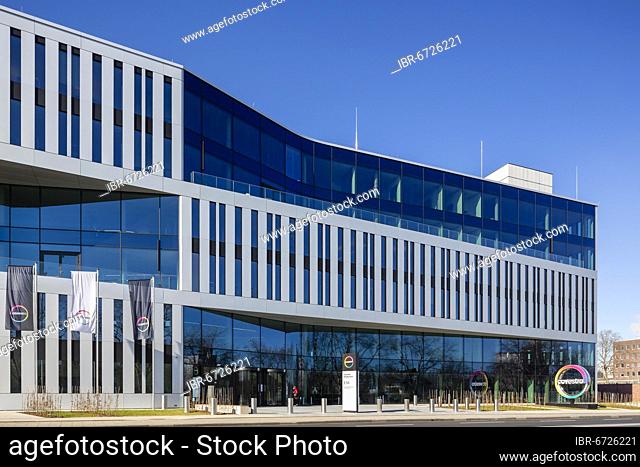 New construction of the corporate headquarters of the plastics group Covestro, Chempark, Leverkusen, North Rhine-Westphalia, Germany, Europe