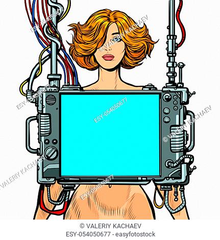 medical examination of women, internal organ scan screen tool. Pop art retro vector illustration drawing vintage kitsch