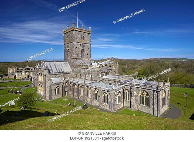 Wales, Pembrokeshire, St Davids. A view of St Davids Cathedral