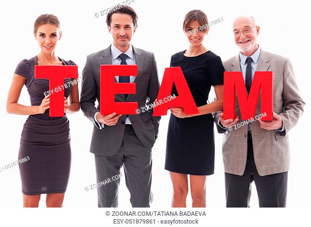 Business team with team letters isolated on white background