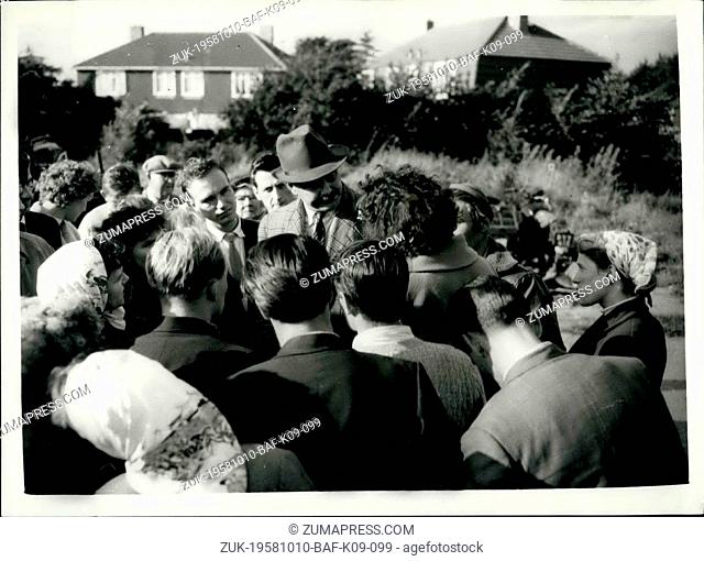 Oct. 10, 1958 - Life goes on during an uneasy peace in the caravan dwellers eviction dispute: An uneasy peace reigned in Egham today as 250 caravanners prepared...