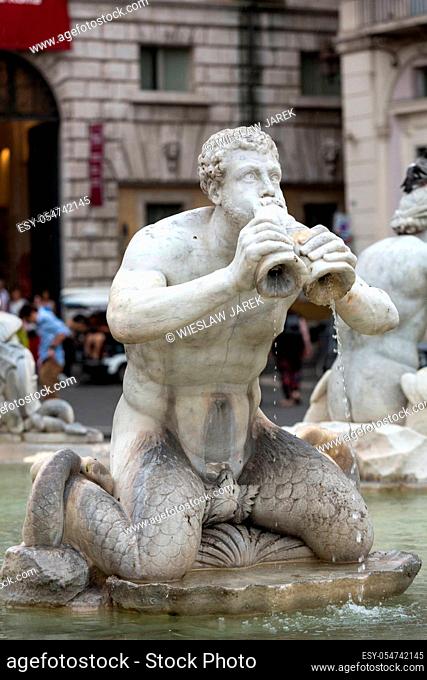 Fontana del Moro (Moor Fountain) in Piazza Navona. Rome, Italy