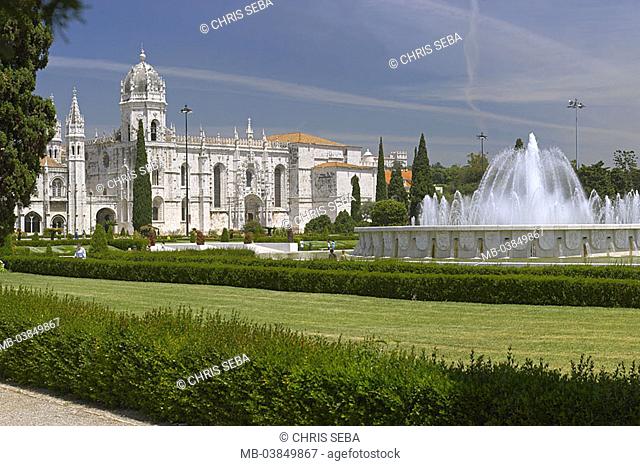 Portugal, Lisbon, cloister Mosteiro can series, Europe, Western Europe, Iberian peninsula, Jeronimos, fountains, Praça do Imperio, Jeronimo-Kloster, landmarks