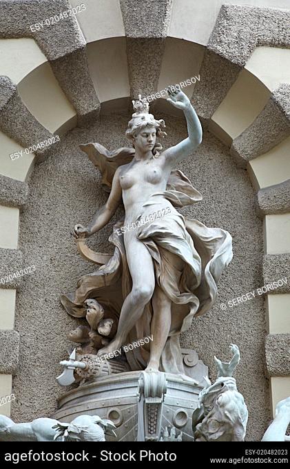 Sculptures on Michaelerplatz Fountain in Hofburg Quarter, Vienna