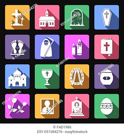 Funeral icons, flat design vector