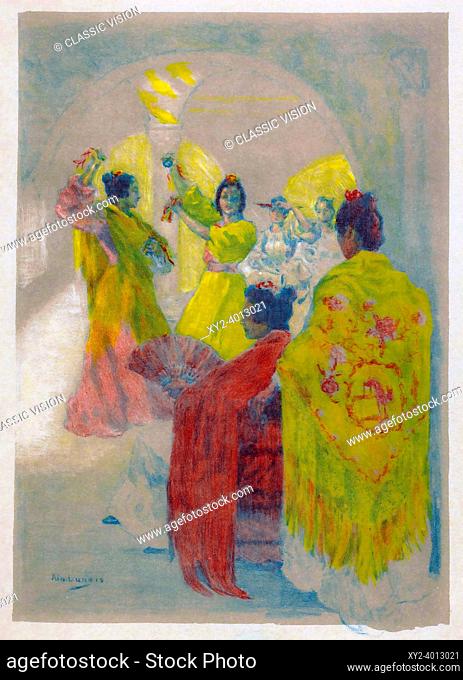 Women dancing in Seville, Spain. After a work by French artist Alexandre Lunois 1863 - 1916