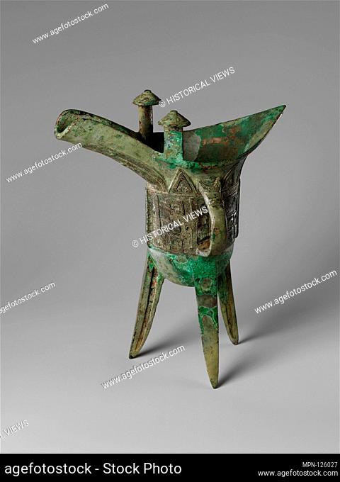 Wine Vessel (Jue). Period: Shang dynasty (ca. 1600-1046 B.C.); Date: 12th century B.C; Culture: China; Medium: Bronze; Dimensions: H. 7 3/4 in. (19
