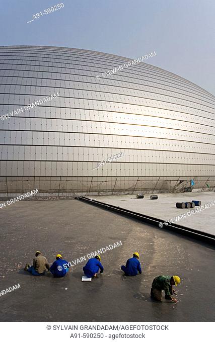 New National Opera House building site by Tianenmen square (Paul Andreu architect).Beijing. China