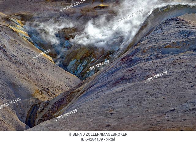Geothermal area, rising steam, Namafjall, Myvatn Region, Iceland