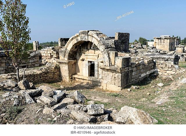 Tombs, necropolis in Hierapolis, ancient Greek city in Pamukkale, Phrygia, Denizli Province, Turkey