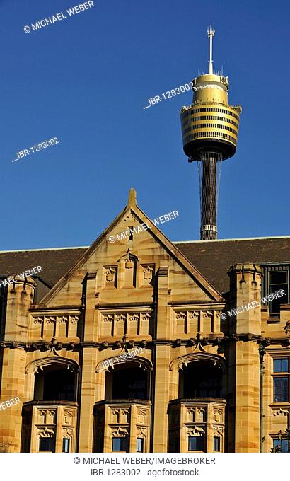 Land Titles Registry Office in front of Sydney Tower or Centrepoint Tower, Sydney, New South Wales, Australia