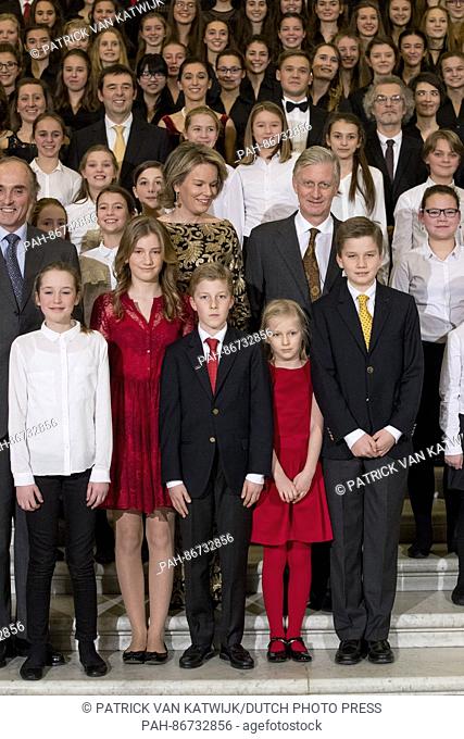 King Philippe, Queen Mathilde, Princess Elisabeth, Prince Gabriel Prince Emmanuel and Princess Eleonore attend the annual christmas concert at the Royal Palace...