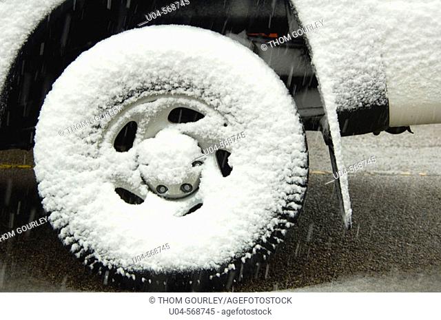 Snow covered wheel, SLC, Utah. USA
