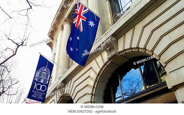 Australian flags hangs outside the Australia House (Australian High Commission) in Aldwych, central London on Australia Day