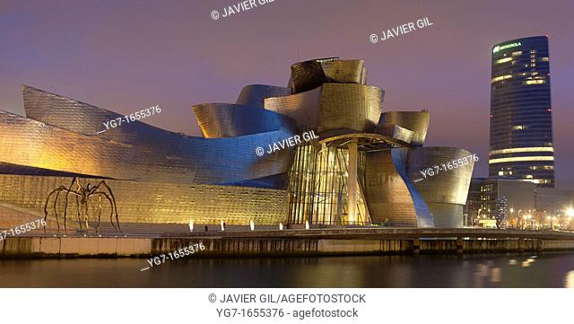 Guggenheim museum and Iberdrola tower, Bilbao, Bizkaia, Spain