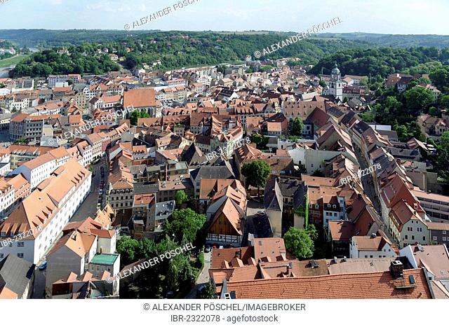 View of the town of Meissen from the roof of Meissen Cathedral, Saxony, Germany, Europe