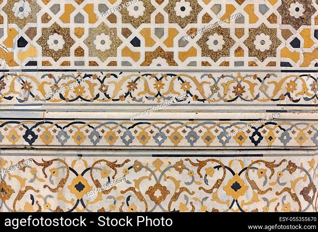 Beautiful marble mosaic design on Baby Taj or Itimad-ud-Daulah Tomb, india