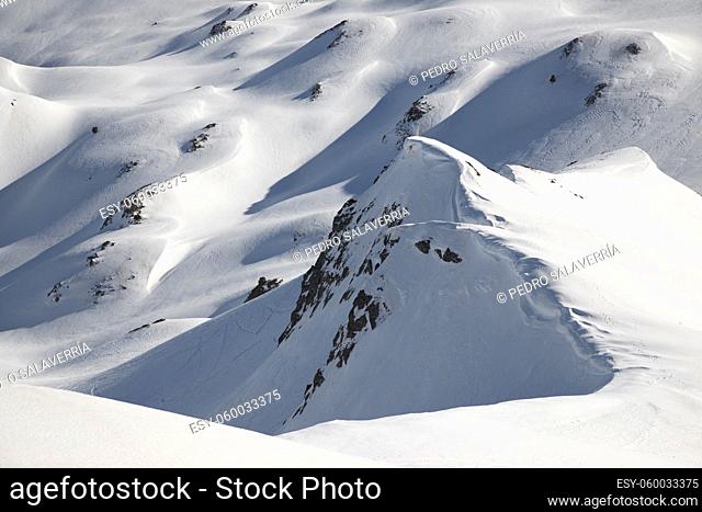 Snowy slope in the Pyrenees, Ossau Valley in France