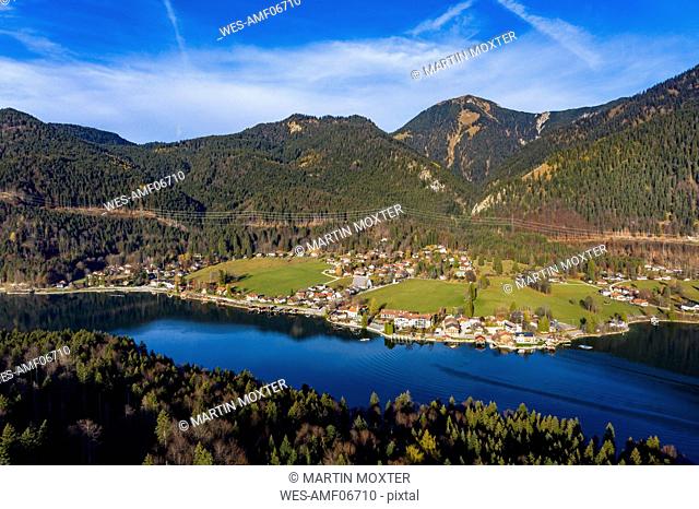 Germany, Bavaria, Upper Bavaria, Lake Walchen, Kochel am See in the evening