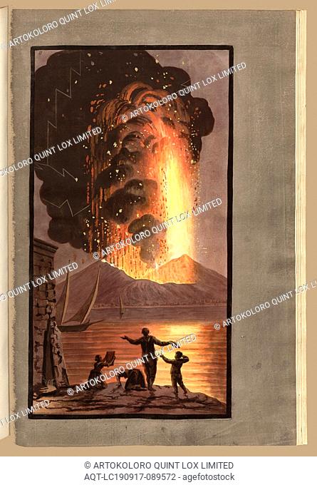 Eruption of Mount Vesuvius from August 8, 1779, Eruption of Mount Vesuvius from 8 August 1779 seen from Pausilipo, copperplate engraving, hand colored