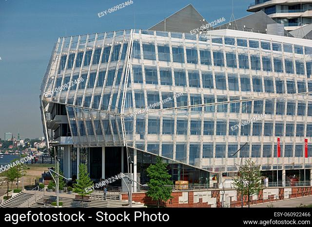 Hamburg, Germany - May 22, 2017: Hafencity Unilever headquarter and Marco Polo Tower residential apartments, located by the river Elbe in the port of Hamburg in...