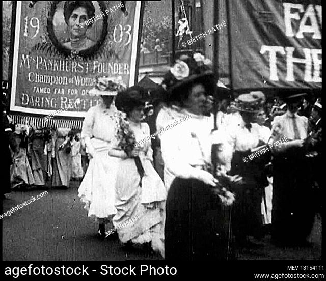 People Marching for the Suffragette Movement. They Are Carrying A Banner Bearing A Picture Of Emmeline Pankhurst - United Kingdom