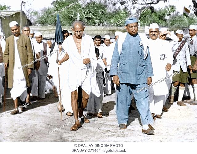 Mahatma Gandhi leaving the Village Industries exhibition at Ramgarh, Jharkhand, India, March 19, 1940
