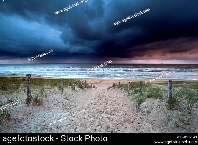 dark stormy clouds over North sea, Netherlands