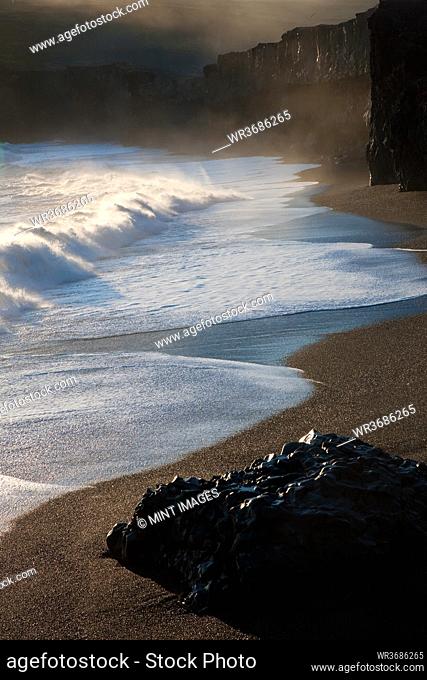 Black beach and wave, near Vik, Iceland