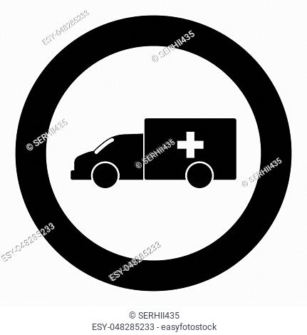 Emergency car icon black color in circle vector illustration isolated