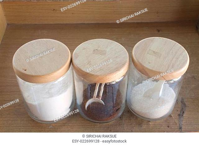 set of instant coffee in glass jar