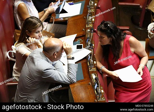 The deputies Francesco Sisto, Annagrazia Calabria and Jole Santinelli in the Chamber of Deputies during the continuation of the discussion of the bill...