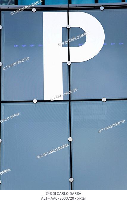 Close-up of letter p painted on building facade