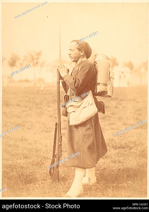 [Soldier Posed with Rifle and Bayonette]. Artist: Unknown (French); Date: 1880s-90s; Medium: Gelatin silver print; Classification: Photographs