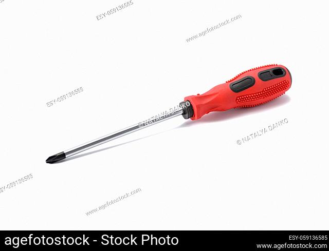 screwdriver with rubber grip on white background, repair tool, close up