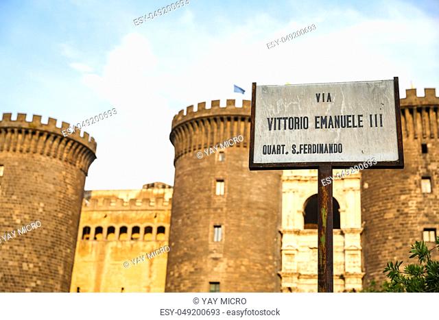 Facade of Castel Nuovo in Naples City, Italy