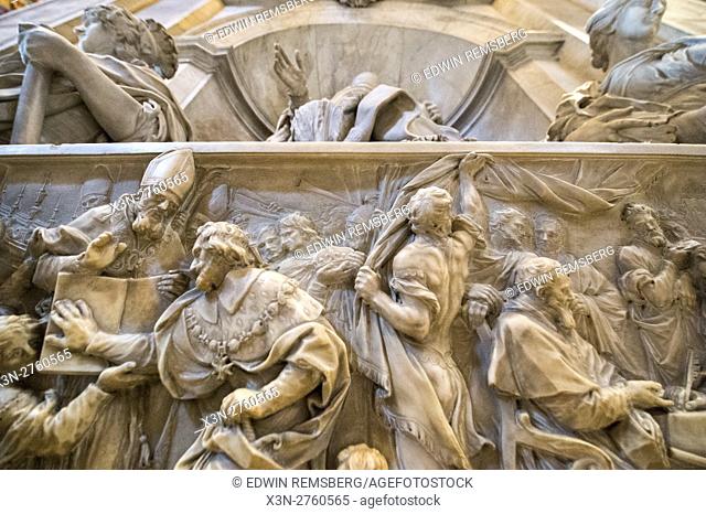 Rome, Italy- Close up of a Roman sculpture in (New) St. Peter's Basilica located in Vatican City (an enclave of Rome). Begun by Pope Julius II, St