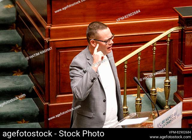 PVDA/PTB's Raoul Hedebouw pictured during a plenary session of the Chamber at the Federal Parliament in Brussels on Thursday 21 December 2023