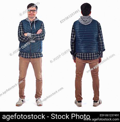 front and back of same men on white background