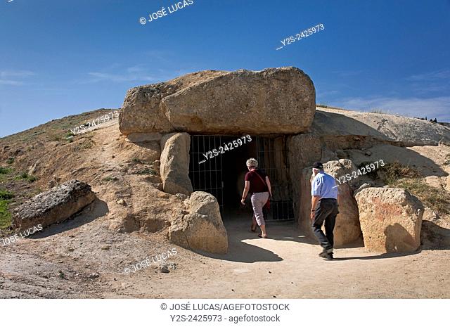 Dolmen - Cueva de Menga - entrance, Antequera, Malaga province, Region of Andalusia, Spain, Europe