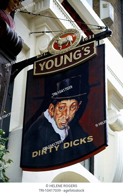 Bishopsgate London England Dirty Dick's Pub Sign Young's Symbol