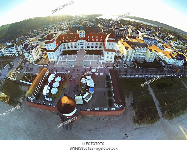 aerial view to promenade and spa hotel, Germany, Mecklenburg-Western Pomerania, Ruegen, Ostseebad Binz