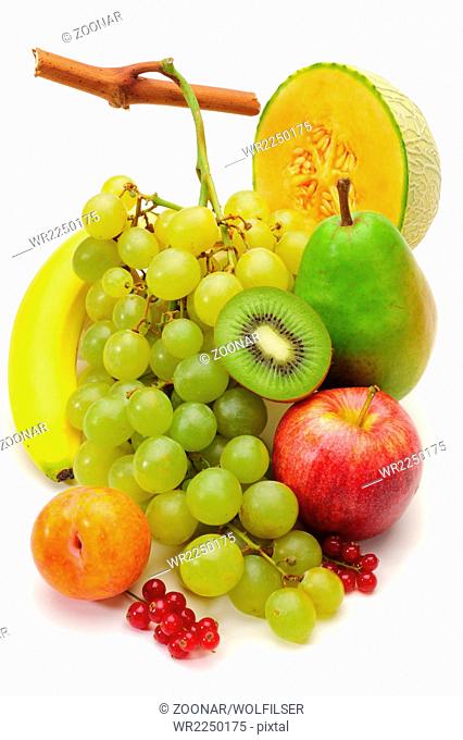 group of fresh fruits isolated over white