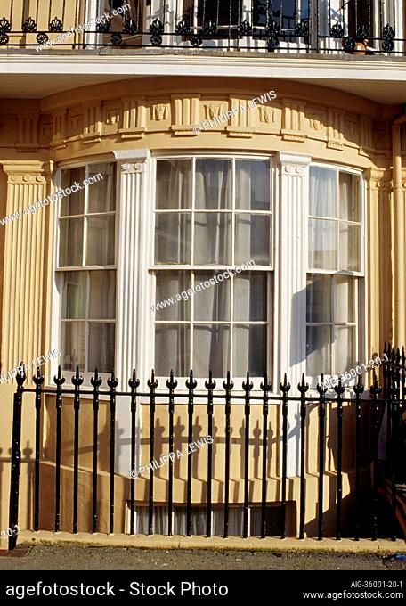 Detail of bow window, Bedford Square, Brighton, Sussex. C.1810