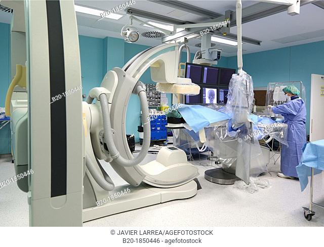 Surgery preparation, Planification, Interventional Neuroradiology, Operating Theatre, Radiology Department, Donostia Hospital, San Sebastian, Donostia, Gipuzkoa