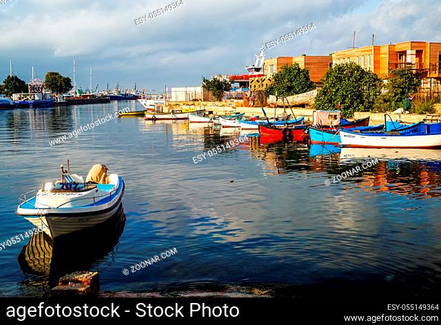 Nesebar, Bulgaria - September 05, 2014: Boats in the bay. Bulgarian Black sea coast. Nesebar is a UNESCO World Heritage Site