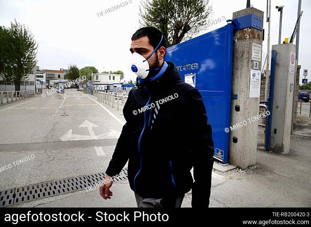 Fincantieri employees leaving the Marghera factory , Marghera, ITALY-20-04-2020