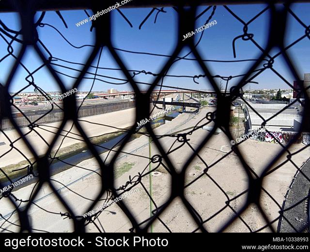 USA - Mexico border crossing, view through a fence